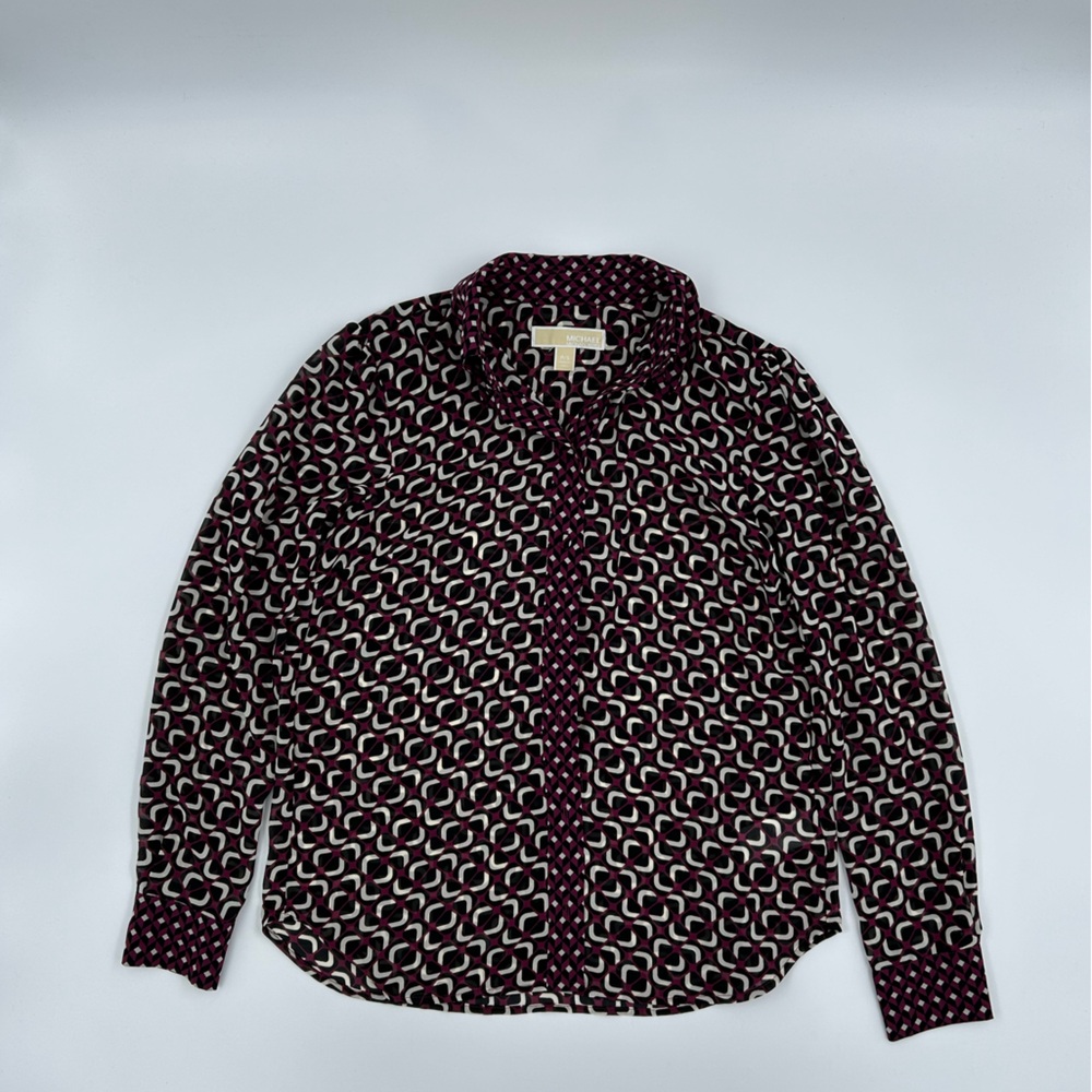 Michael Kors Burgundy and Black Sheer Geometric Top P/S